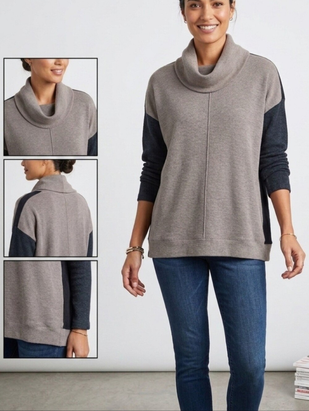 Calvin Klein Colorblock Cowl Neck Cozy Knit Sweater Womens 1X